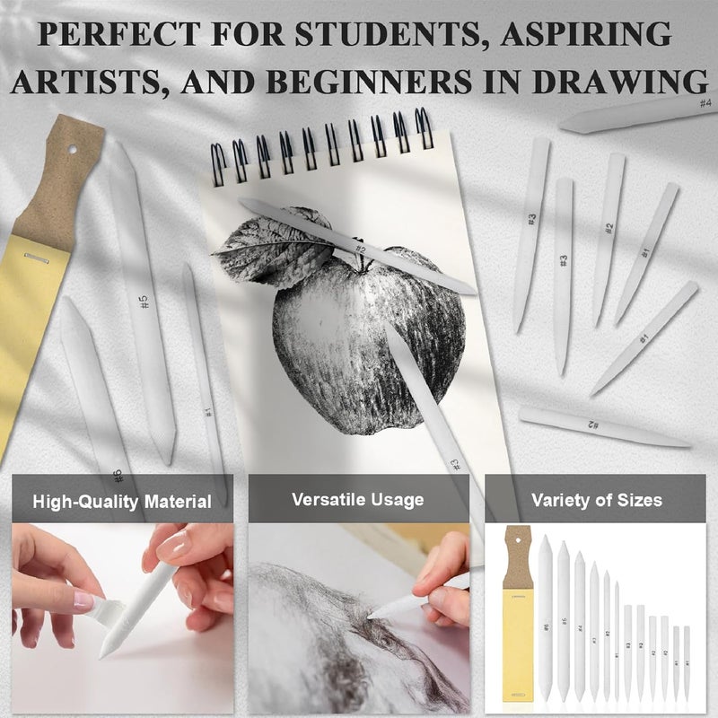 Aenir Blending Stumps for Drawing, Tortillons Blending Stumps Set of 13 Pack with Sandpaper Pencil Sharpener, Paper Art Blenders Tools for Charcoal, Graphite, Drawing Tools for Artists. (13) - Image 5